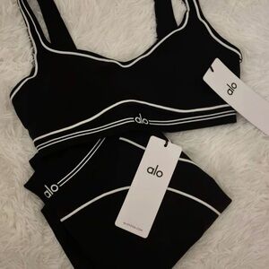 ALO Yoga Black Sports Bra with White Accents